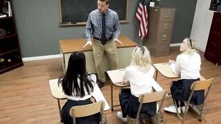 Fat cock for three coeds besties in class