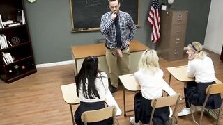 Fat cock for three coeds besties in class