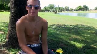 Interviewed twink jerking off for the camera