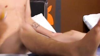 Young toy lover working on his big cock with a fleshlight