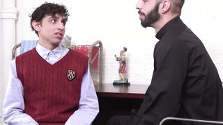 Hairy cleric prods youthful catholic and screws his butt crude