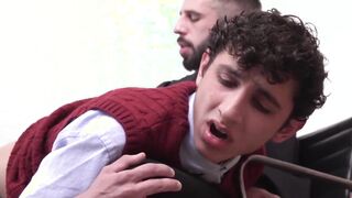 Hairy cleric prods youthful catholic and screws his butt crude