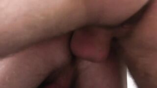 Throbbing cock hunk fucked bareback in spitroast threesome