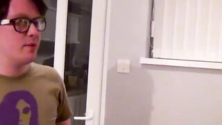 English brunette babe Bella Star deepthroats nerd big dick