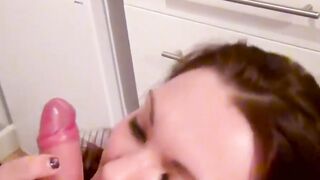 English brunette babe Bella Star deepthroats nerd big dick