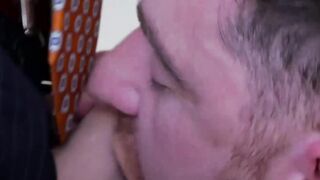 Hunky bearded guy rimmed and barebacked by colleague