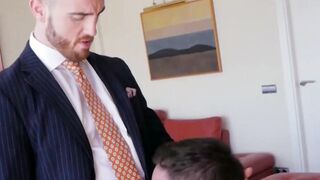 Hunky bearded guy rimmed and barebacked by colleague
