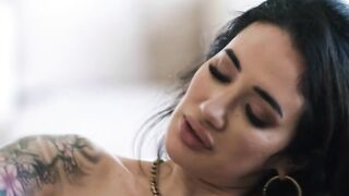 Busty MILF gets dry pussy fucked by TS stepteen