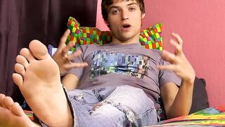 Cute guy jerks his cock and cums after an solo interview
