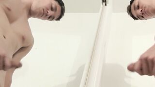 Pulsing cock handsome dude with curly hair cant stop pumping