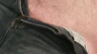 Kinky old man strokes nipples while jerking dick solo