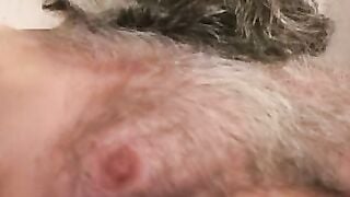 Hairiest mature stud cums hard after solo masturbation