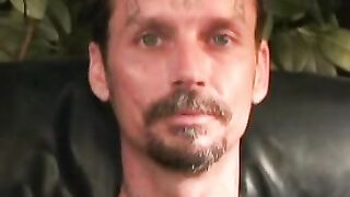 Mature stud strips before stroking his dick and cumming hard