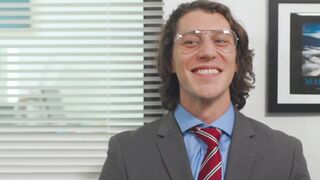 Gay coworkers Andrew Miller and Paul Canon crash on each other and Paul deep throat s