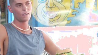 Jock barebacked and spitroasted after having his dick sucked