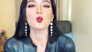 Asian trans strips and jerks off on solo webcam show