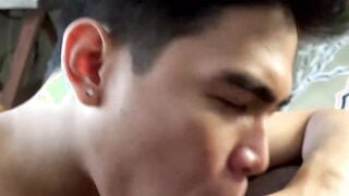 Horny Asian earns big cum load after interracial deepthroat