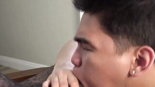 Horny Asian earns big cum load after interracial deepthroat