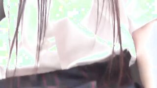 Japanese student being underhanded and peeing openly