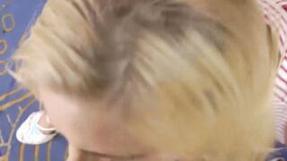 Adorable blonde teen swallows old dick and fucks in POV