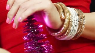 Ladyboy embeds Christmas tree before cumshot masturbation