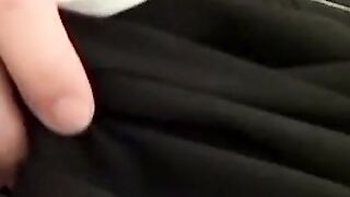 Mike Roberts blows a cloud of smoke while rubbing his cock