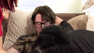 Hot babes Devon Breezeand and Lucy Lane ball licking a nerd Hoe 2
