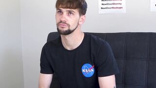 Big cocked gay Jerold Benton masturbates after an interview