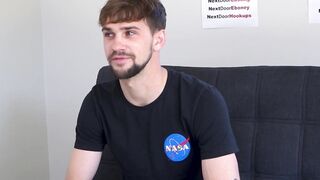 Big cocked gay Jerold Benton masturbates after an interview