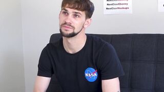 Big cocked gay Jerold Benton masturbates after an interview