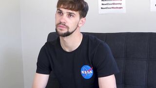 Big cocked gay Jerold Benton masturbates after an interview