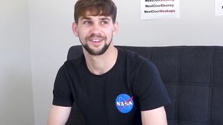 Big cocked gay Jerold Benton masturbates after an interview