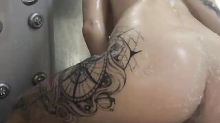 Milk on the Big Tits of a Hot Blonde