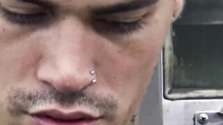 A Latino with tattoos played hard threesome with barebacks