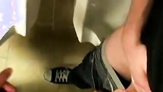Young twink pissing before restroom masturbation