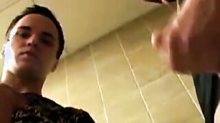 Young twink pissing before restroom masturbation