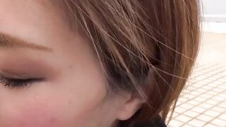 Oriental teen shows her wet pussy before sucking dick