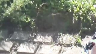 Japanese school  pee in nature during noon