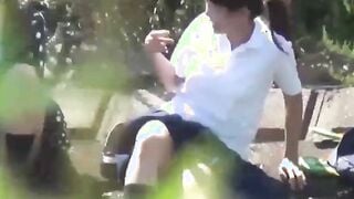 Japanese school  pee in nature during noon
