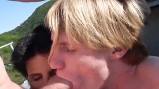 MILF Petra blows stepsons hard cock while getting fingered