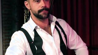 Executive in a suit dominates his pretty muscular employee