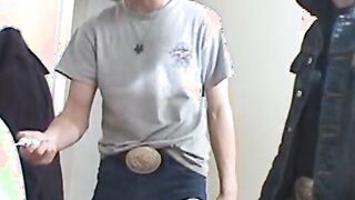 Two amateur dudes fucking sex doll before wanking off