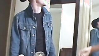 Two amateur dudes fucking sex doll before wanking off