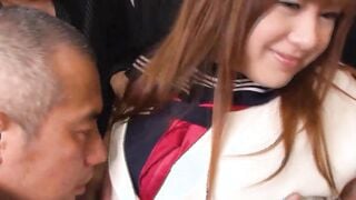 Thin japanese oriental eighteen got rough gang bang into unshaved snatch