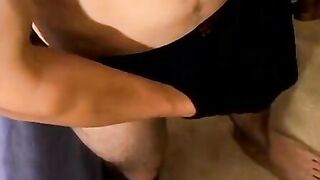 Skinny young twink jerks off his cock and cums in undies