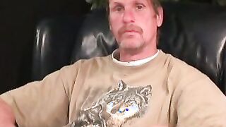 Thirsty mature stud fingered and jerking off hard
