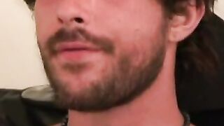 Inked thug rubbing hairy cock before solo cumshot
