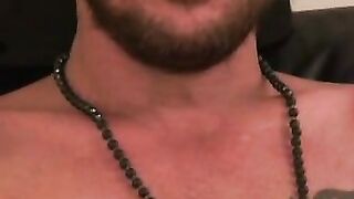 Inked thug rubbing hairy cock before solo cumshot