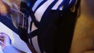 Super horny blonde tranny sucks a couple of huge sex toys