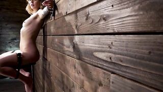 Hot blonde slave locked in metal devices and tormented